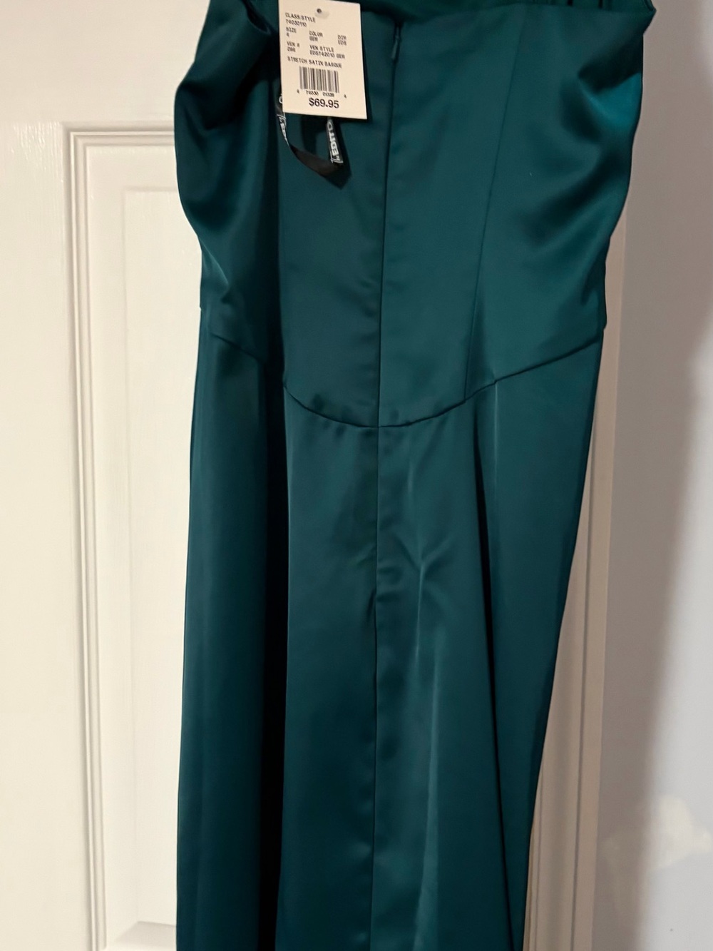 David's Bridal Green Satin Maxi Dress (new with tags)